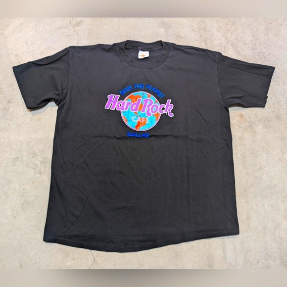 VTG Dallas Hard Rock Cafe Black T-Shirt OSFA Black Faded Single Stitch - Picture 1 of 9